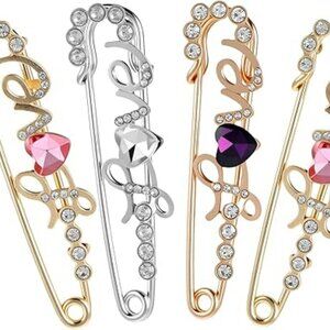 4 pc Brooch Pin Shawl Rhinestone Safety Pin Brooch for Hats Shawl Pants etc